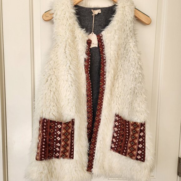 Boho Faux Fur Vest Tribal Pockets Soft Cozycore Hippie Western Rodeo Cowgirl S - Picture 2 of 11